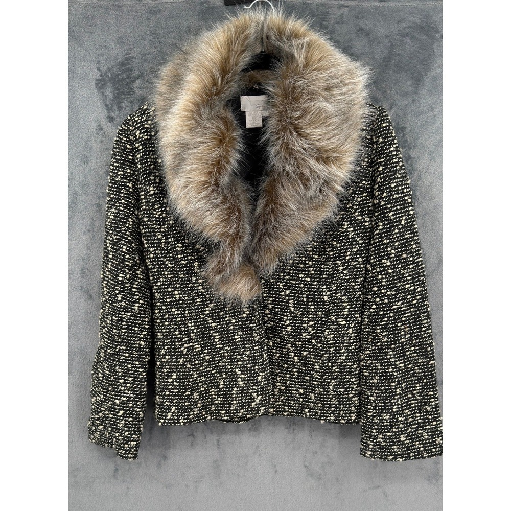 Vintage Spiegel Jacket Womens Size 6 Tweed Penny Lane Removable Fur Collar Black